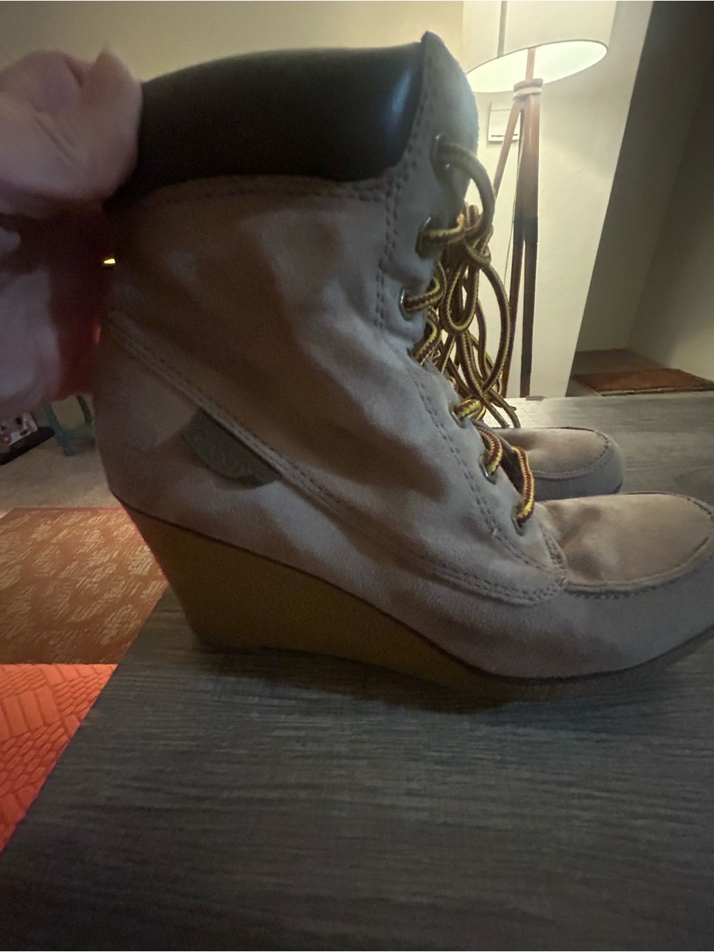 Rock & Republic Taupe Lace-Up Wedge Ankle Boots